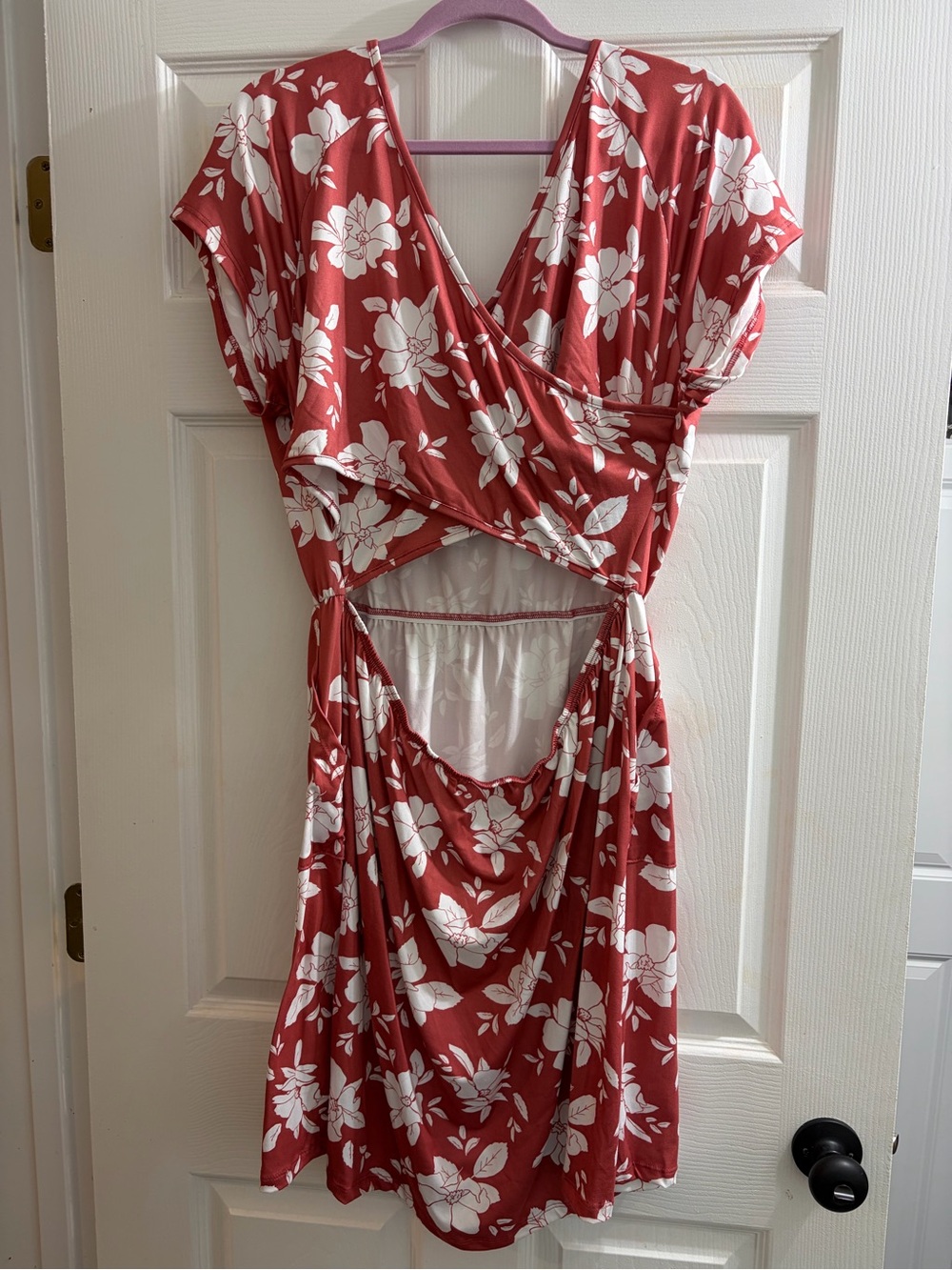 LuLaRoe Rust Red Floral Wrap Dress with White Blooms